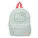 Détail du design Hello Kitty et inscription 'Have a Nice Day' sur le sac à dos vert