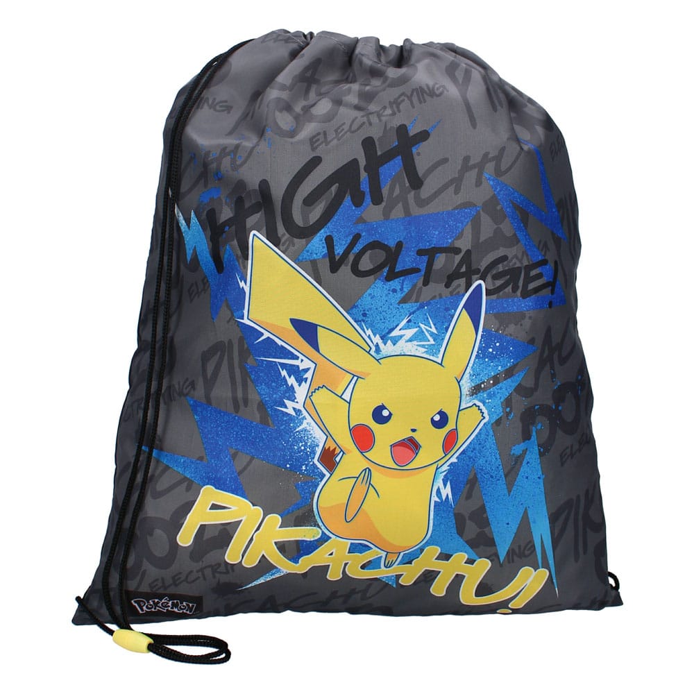 Détail du design 'Gotta Catch 'Em All!' sur le sac de sport Pokémon
