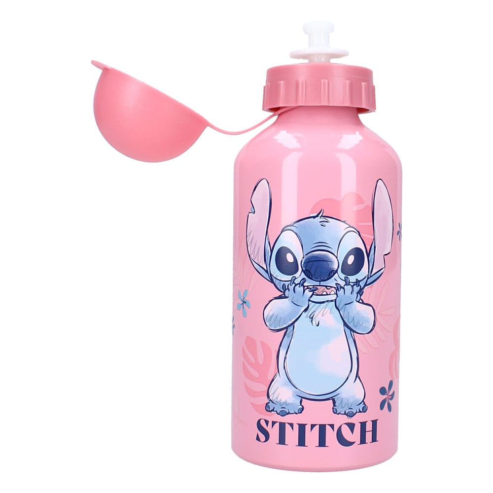 Vue de face de la bouteille Lilo & Stitch 500ml, avec Stitch et Lilo