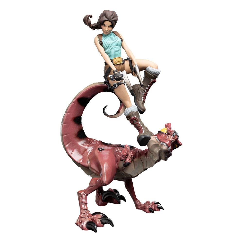 Figurine Lara Croft et Raptor sur socle, vue d'ensemble de la composition