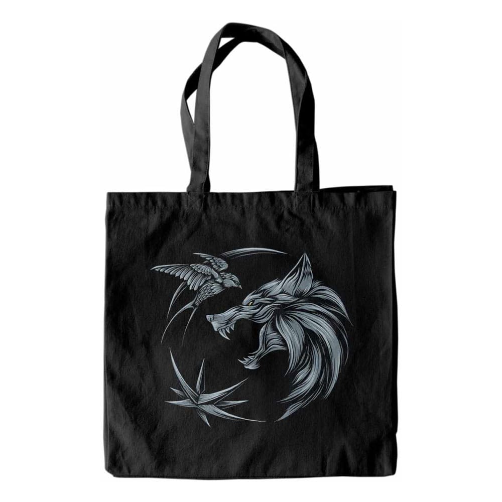 Sac shopping The Witcher officiel par Heroes Inc. en polyester, affichant le logo du Loup, idéal pour les fans de gaming.