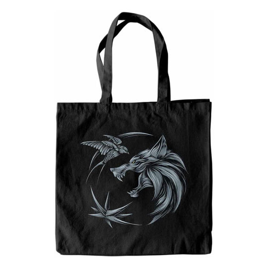 Sac shopping The Witcher officiel par Heroes Inc. en polyester, affichant le logo du Loup, idéal pour les fans de gaming.
