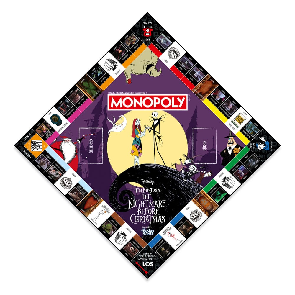 Plateau de jeu Monopoly L'Étrange Noël de Monsieur Jack avec les lieux d'Halloween Ville