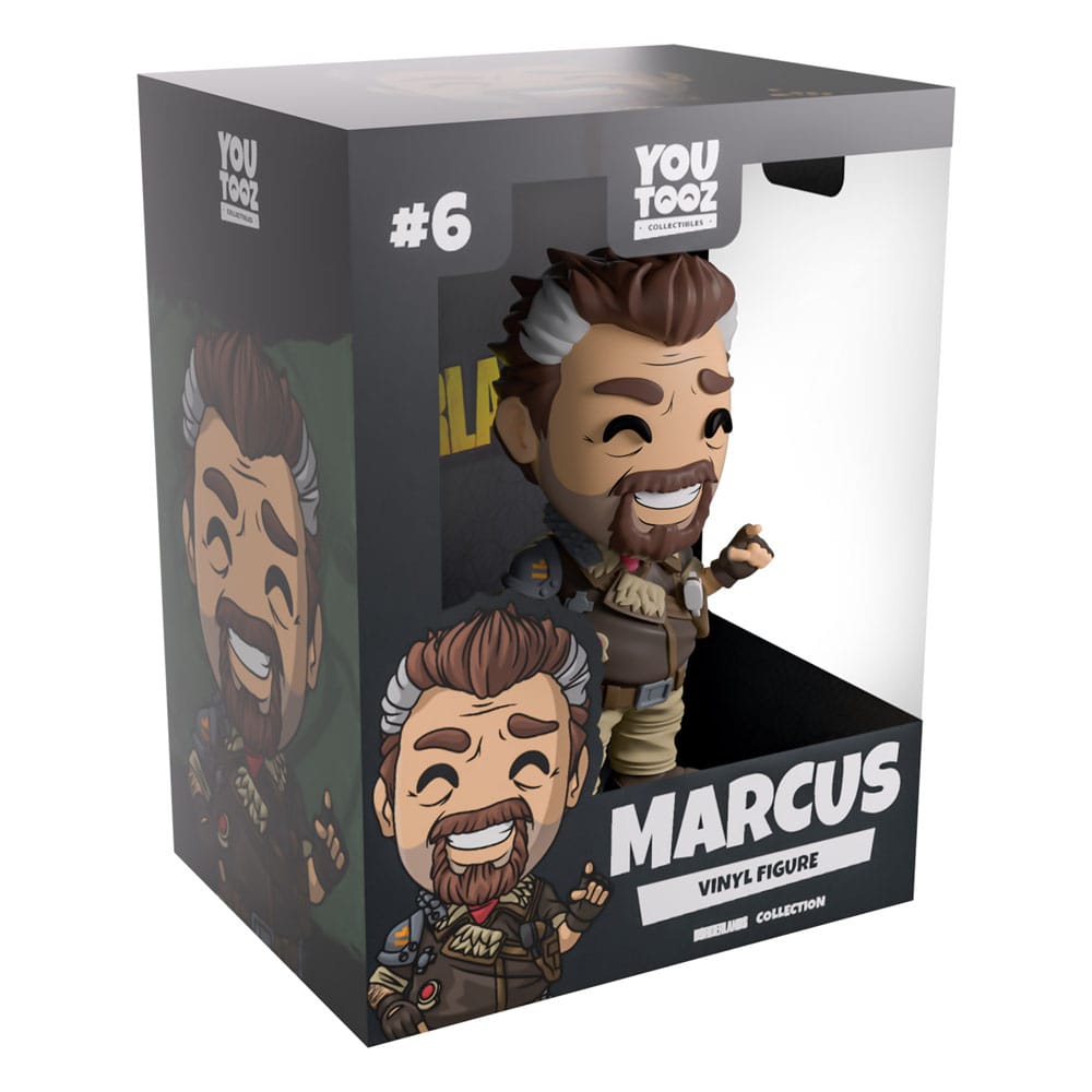 Figurine Marcus Youtooz Borderlands sur un socle, prête à être exposée