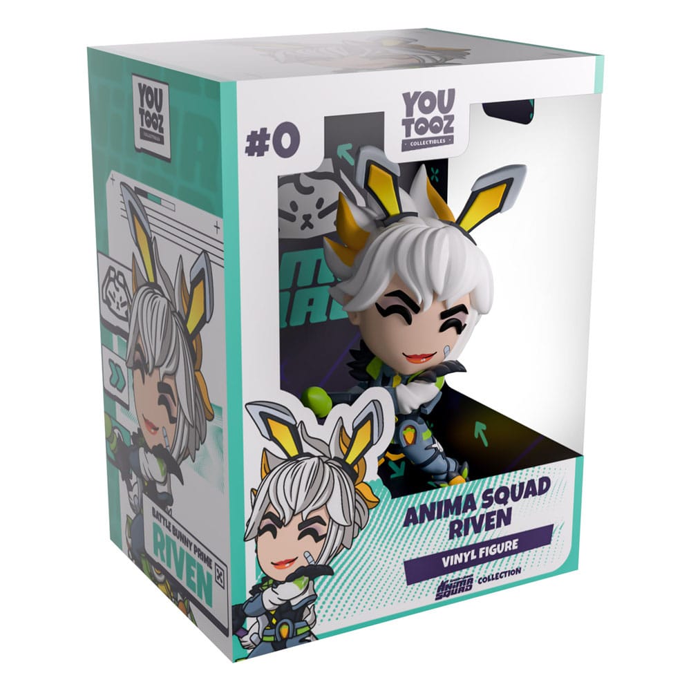 Gros plan sur la figurine Youtooz Miss Riven Anima Squad et ses accessoires
